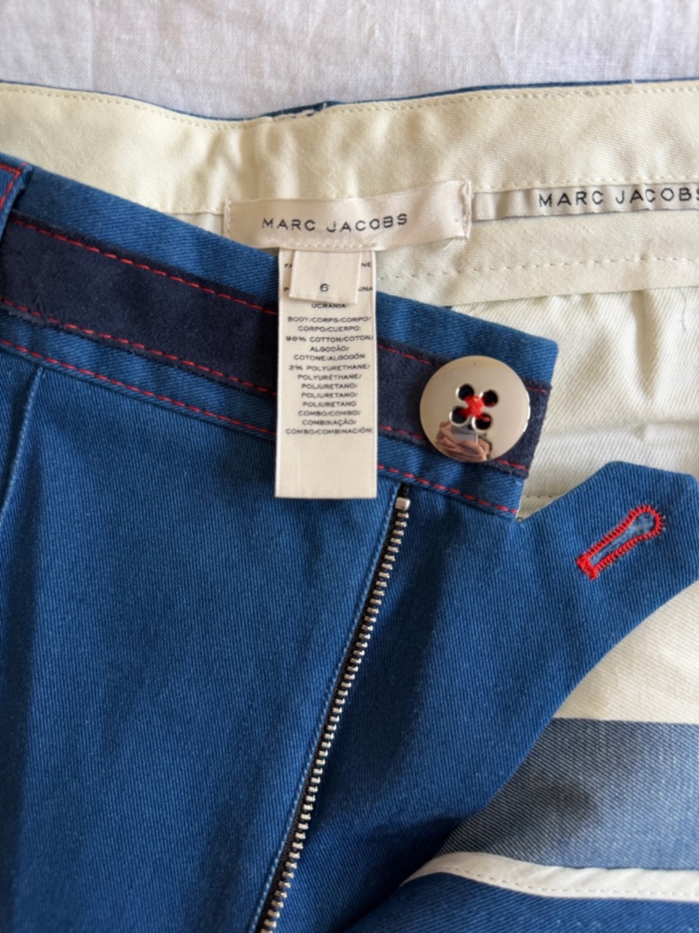 Marc Jacobs Blue Trouser with Red Topstitching and Silver Buttons - Picture 2 of 11
